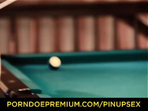PINUP romp - Foxy ultra-cutie cooter pummeled on the pool table